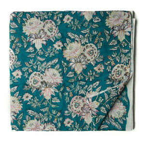 Blue floral handblock printed pure cotton fabric