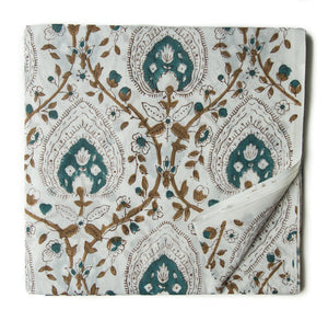 Blue and White Sanganeri Hand Block Cotton Fabric with floral print