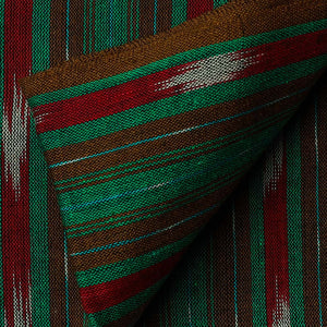 Precut 1 meter -Green & Red Ikat Pochampally Woven Cotton Fabric