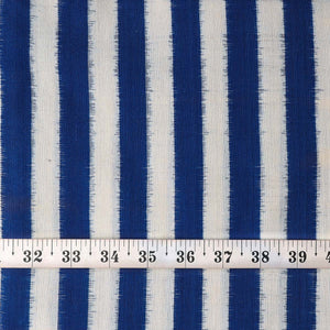 Precut 0.75 meters -Blue Double Ikat Pochampally Woven Cotton Fabric Stripes