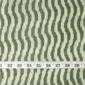 Green Ikat Pochampally Woven Cotton Fabric Wave Pattern