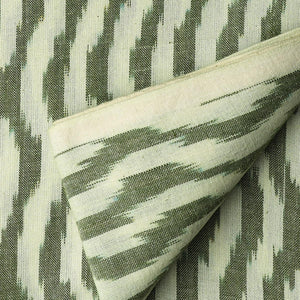 Green Ikat Pochampally Woven Cotton Fabric Wave Pattern