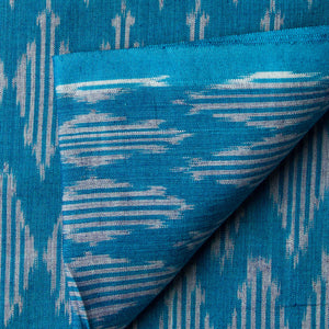 Precut 1meter - Blue Mercerised Ikat Pochampally Woven Cotton Fabric