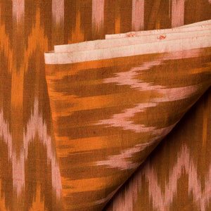 Precut 1 meters -Orange Mercerised Ikat Pochampally Woven Cotton Fabric