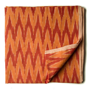 Precut 1meter - Orange Mercerised Ikat Pochampally Woven Cotton Fabric