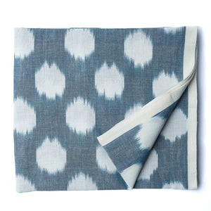Blue & Off white Ikat Pochampally Woven Cotton Fabric