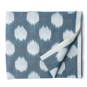 Precut 0.75 meters -Blue & Off white Ikat Pochampally Woven Cotton Fabric