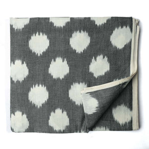 Grey & Off White Ikat Pochampally Woven Cotton Fabric