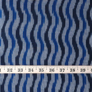 Precut 1meter - Blue Ikat Pochampally Woven Cotton Fabric Wave Pattern