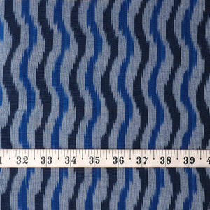 Precut 0.75 meters -Blue Ikat Pochampally Woven Cotton Fabric Wave Pattern