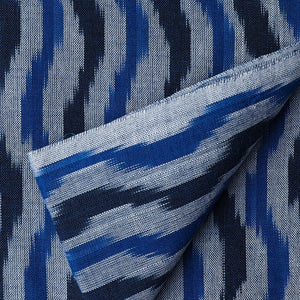 Precut 1 meters -Blue Ikat Pochampally Woven Cotton Fabric Wave Pattern