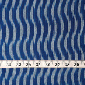 Precut 0.50 meters -Blue Ikat Pochampally Woven Cotton Fabric Wave Pattern