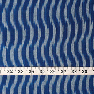 Precut 1 meter -Blue Ikat Pochampally Woven Cotton Fabric Wave Pattern