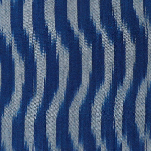 Precut 0.50 meters -Blue Ikat Pochampally Woven Cotton Fabric Wave Pattern