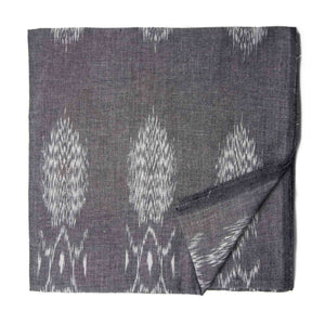 Grey and White Ikat Pochampally Woven Cotton Fabric