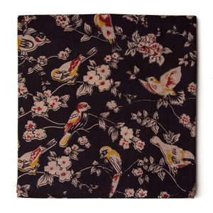 Black floral Kalamkari Screen Printed Cotton Fabric  with Bird print