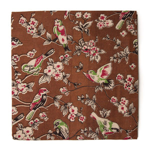 Brown floral Kalamkari Screen Printed Cotton Fabric  with Bird print