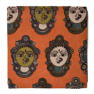 Orange Kalamkari Screen Printed Cotton Fabric with female face