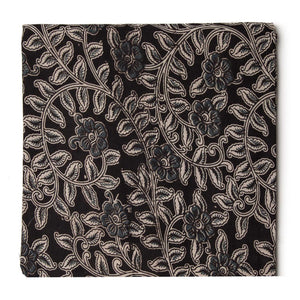 Black floral Kalamkari Screen Printed Cotton Fabric 