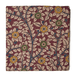 Maroon floral Kalamkari Screen Printed Cotton Fabric 