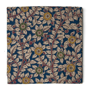 Blue floral Kalamkari Screen Printed Cotton Fabric 