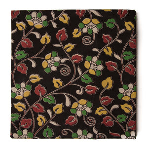 Black floral Kalamkari Screen Printed Cotton Fabric 