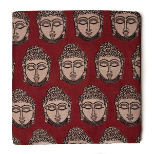 Maroon and Off white Kalamkari Screen Printed Cotton Fabric  with Buddha print
