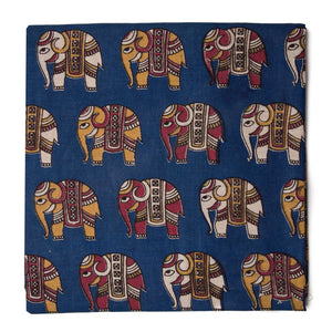 Maroon and blue Kalamkari Screen Printed Cotton Fabric  with Elephant print