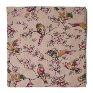 Pink and offwhite floral Kalamkari Screen Printed Cotton Fabric  with Bird print