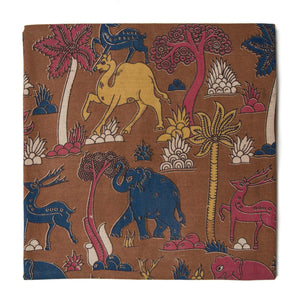Multi colour Kalamkari Screen Printed Cotton Fabric  with Animal print