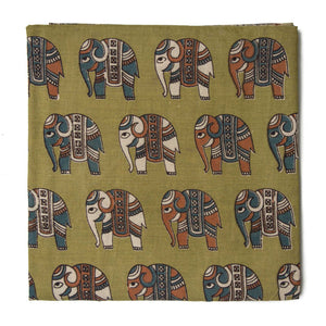 Multi colour Kalamkari Screen Printed Cotton Fabric  with Elephant print