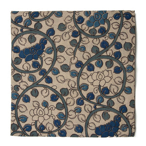 Blue and offwhite floral Kalamkari Screen Printed Cotton Fabric  