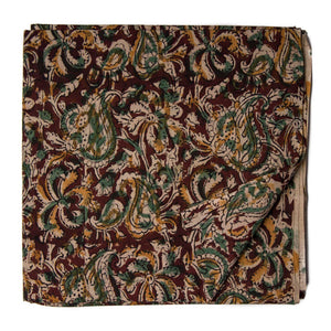 Brown Kalamkari Handblock Printed Cotton fabric with floral print