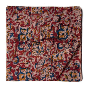 Red Kalamkari Handblock Printed Cotton fabric with floral print