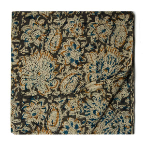 Green Kalamkari Handblock Printed Cotton fabric with floral print