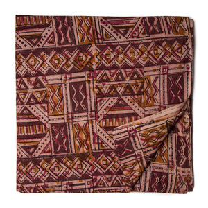 Brown Kalamkari Handblock Printed Cotton fabric with geometrical print