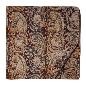 Brown Kalamkari Handblock Printed Cotton fabric with paisley print