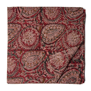 Red Kalamkari Handblock Printed Cotton fabric with floral print