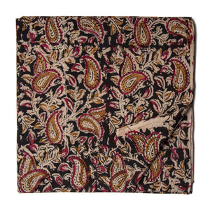 Black Kalamkari Handblock Printed Cotton fabric with paisley print