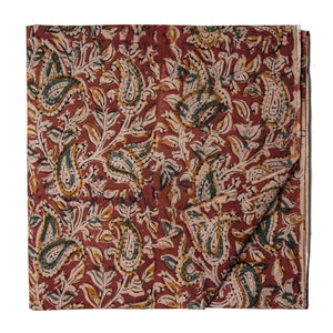 Red Kalamkari Handblock Printed Cotton fabric with paisley print