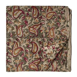 Green Kalamkari Handblock Printed Cotton fabric with paisley print