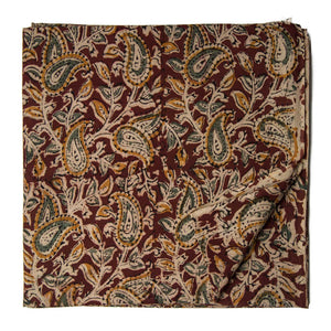 Brown Kalamkari Handblock Printed Cotton fabric with paisley print