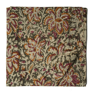 Green Kalamkari Handblock Printed Cotton fabric with floral print