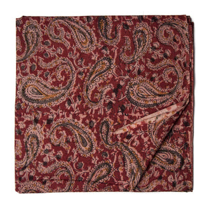 Red Kalamkari Handblock Printed Cotton fabric with paisley print