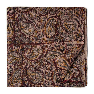 Brown Kalamkari Handblock Printed Cotton fabric with paisley print