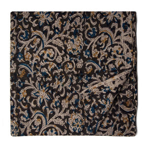 Black Kalamkari Handblock Printed Cotton fabric with floral print
