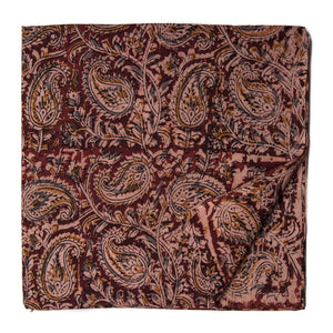 Brown Kalamkari Handblock Printed Cotton fabric with paisley print