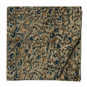 Green Kalamkari Handblock Printed Cotton fabric with floral print