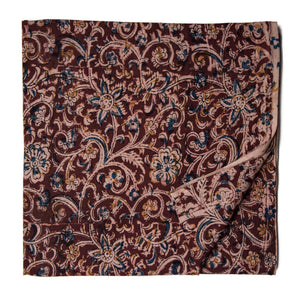 Brown Kalamkari Handblock Printed Cotton fabric with floral print