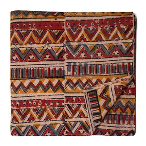 Red and Yellow Kalamkari Handblock Printed Cotton fabric with geometrical print